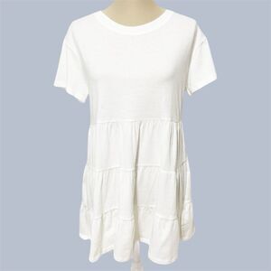 Womens Tiered Dress Top Size M Forever 21 White Short Sleeve